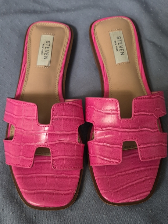 Steven New York Shoes - STEVEN by Steve Madden Hot Pink Croc-Embossed Slide Sandals Elle Woods Staple